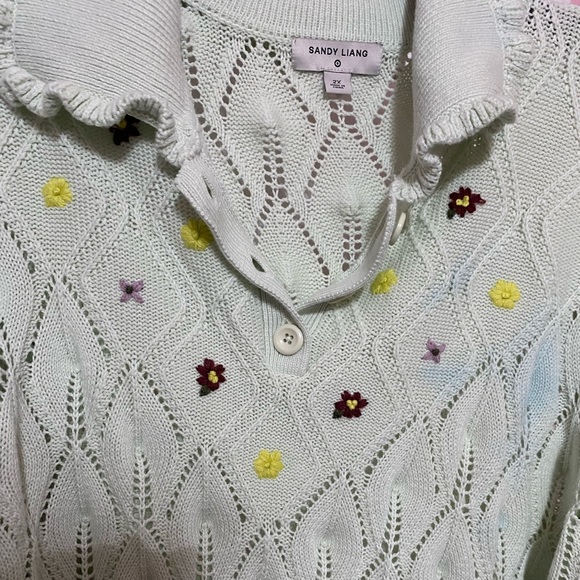 Sandy Liang x Target light green sweater with flower embroidery peter pan collar - Picture 4 of 7
